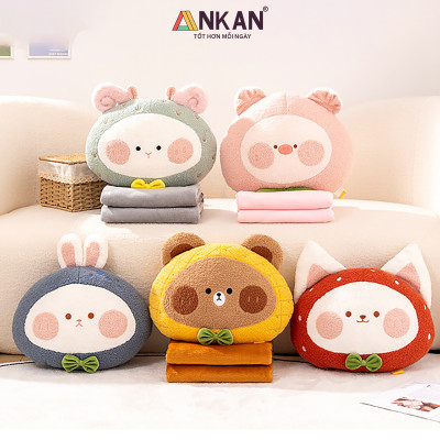 Chăn Gối Văn Phòng Kiểu Mèo Dâu Tây Cao Cấp Có Chăn Đi Kèm Dùng Làm Quà Tặng Cho Bạn Bè Người Thân Có Thể Tựa Đầu, Tựa Lưng Và Ngủ Tại Văn Phòng