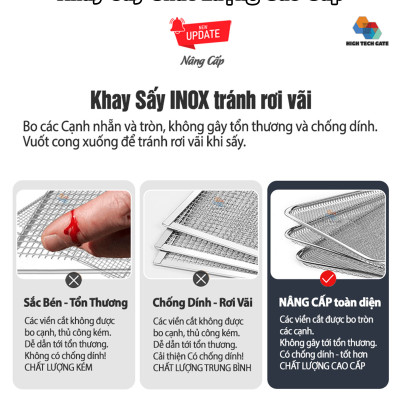 Máy Sấy Thực Phẩm Inox 12 Khay HTG ST06 Sấy Khô Hoa Quả, Thịt Cá, Rau Củ, Có Tia UV, Hàng Chính Hãng