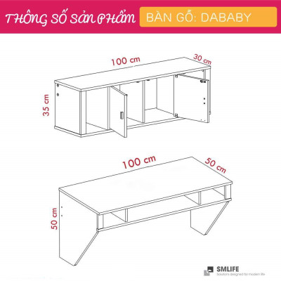 Bàn làm việc gỗ công nghiệp liền kệ để sách SMLIFE Dababy