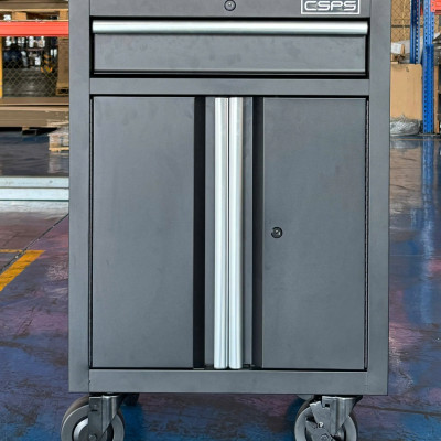 Tủ dụng cụ CSPS 61cm - 01 hộc kéo màu đen bánh xe ván gỗ (tay cầm trắng)