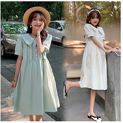 ĐẦM BẦU VÁY BẦU CÔNG SỞ CỔ SEN THÊU  NGƯC sau sanh có  nút mở cho bé  ti