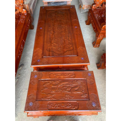 bộ bàn ghế nghê rồng gỗ xà cừ tay 12