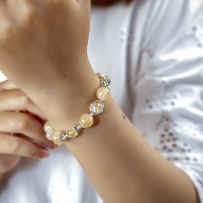 Vòng tay nữ đá phong thủy Thạch anh vàng Citrine thiên nhiên cho mạng Thổ - Kim VT067