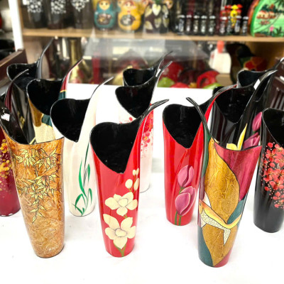 Bình hoa sơn mài cao cấp Thanh Bình Lê - Bình miệng kiểu chữ V, size 37x16 cm dùng cắm hoa, trang trí, quà tặng ý nghĩa