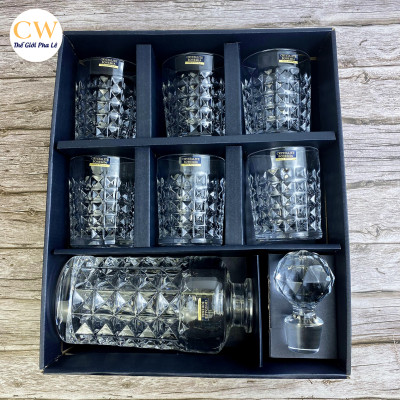 Bộ Bình Ly Rượu Mạnh Whisky Pha Lê Tiệp Khắc Chính Hãng Bohemia Crystalite Diamond