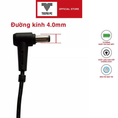 Sạc TeemoPC dùng Tương Thích Cho laptop Asus 65w 3.42a chân thường 5.5mm kèm dây nguồn Hàng Nhập Khẩu