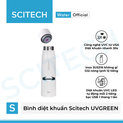 Bình nước giữ nhiệt diệt khuẩn Scitech UVGREEN 500ML - Hàng chính hãng