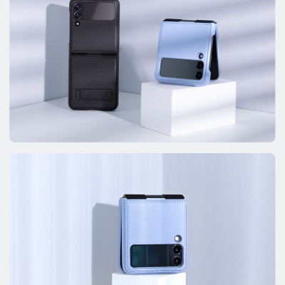 Case bao da chống sốc cho Samsung Galaxy Z Flip 3 trang bị chân chống giá đỡ điện thoại hiệu Nillkin Qin Vegan (bảo vệ máy cực tốt, chất liệu da thật cao cấp, thiết kế thời trang cá tính) - hàng nhập khẩu