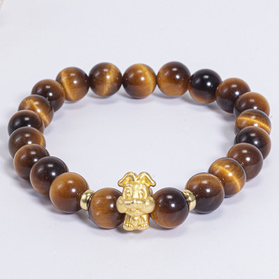 Vòng Tay Phong Thủy Đá Mắt Hổ Vàng Nâu Phối Charm Tuổi Mão Bạc Mạ Vàng 24K (8mm) Mệnh Thổ, Kim Ngọc Quý Gemstones