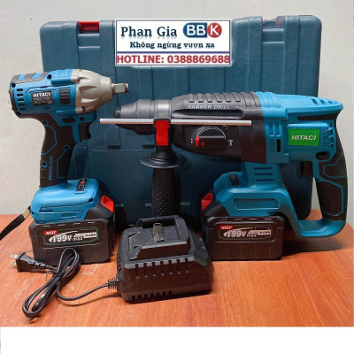 Bộ Combo 2 Trong 1 Gồm Máy Khoan Đục Bê Tông Và Bulong Dùng Pin 199V 2 Pin 15 Cell - Máy Khoan Siêu Khỏe (Bảo Hành 1 Năm)