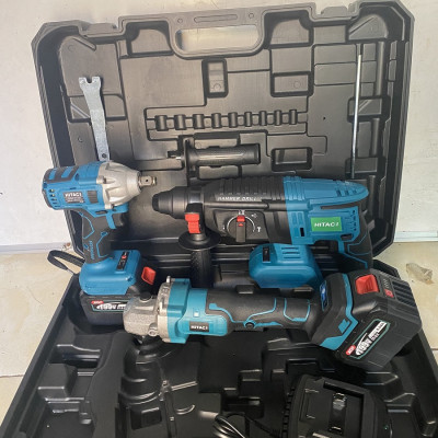 Bộ Combo 3 Trong 1 Gồm Máy Khoan Đục Bê Tông, Máy Mài Và Máy Siết Bulong Dùng Pin 199V, 2 Pin 15 Cell, Động Cơ Không Chổi Than 100% Lõi Đồng (Tặng Hộp Đựng)