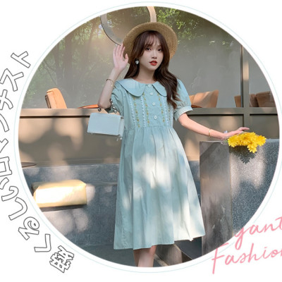 ĐẦM BẦU VÁY BẦU CÔNG SỞ CỔ SEN THÊU  NGƯC sau sanh có  nút mở cho bé  ti