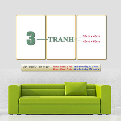 Bộ tranh treo tường 3 tấm trang trí phòng khách, phòng ngủ phong cách mỹ thuật hiện đại chất liệu cán pvc gương:4435L15S