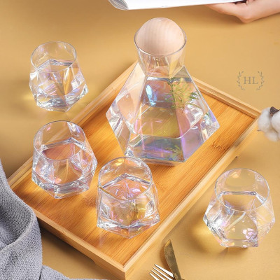 BÌNH CỐC THỦY TINH DECOR NÚM GỖ | BỘ BÌNH CỐC THỦY TINH LỤC GIÁC PHONG CÁCH SCANDINAVIA NÚM GỖ