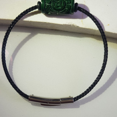 Vòng tay charm Lu Thống Đồng Tiền Đẹp Đá Cẩm Thạch tự nhiên Xanh Đậm đẹp dây đen có khoen Hợp Nữ mệnh Thủy mệnh Mộc hợp ạ