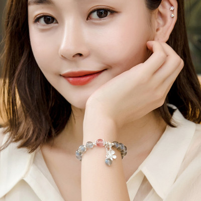 Vòng tay đá xà cừ phối charm hoa bạc mệnh thủy, kim - Ngọc Quý Gemstones