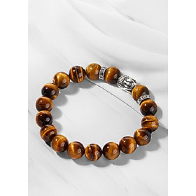 Vòng đá mắt hổ vàng nâu phối charm phật bạc Ngọc Quý Gemstones