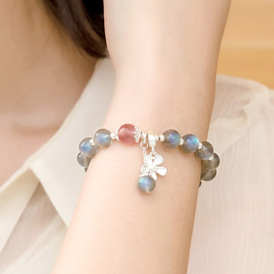 Vòng tay đá xà cừ phối charm hoa bạc mệnh thủy, kim - Ngọc Quý Gemstones