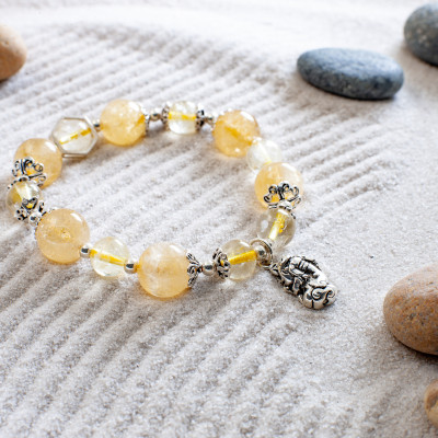 Vòng tay nữ đá phong thủy Thạch anh vàng Citrine thiên nhiên cho mạng Thổ - Kim VT067
