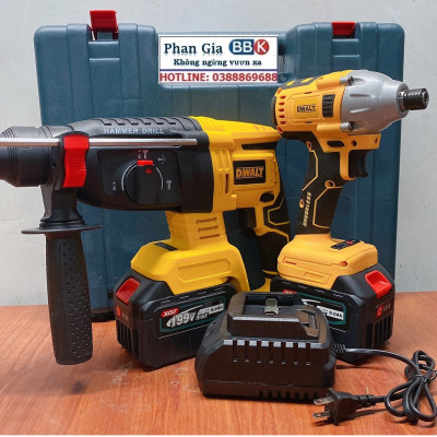 Bộ Combo 2 Trong 1 Gồm Máy Khoan Đục Bê Tông Và Máy Chuyên Vít 199V 2 Pin 15 Cell - Tặng Hộp Đựng - Bảo Hành 1 Năm