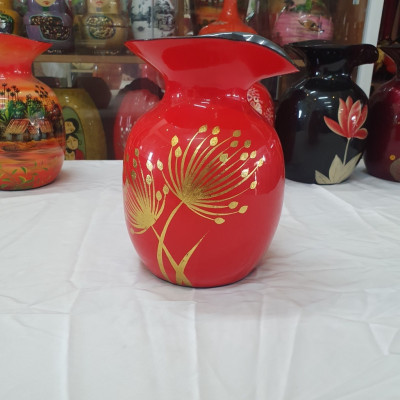 Bình hoa sơn mài cao cấp miệng kiểu loe, cắm hoa, trang trí, quà tặng ý nghĩa size 21.5x14x14 cm