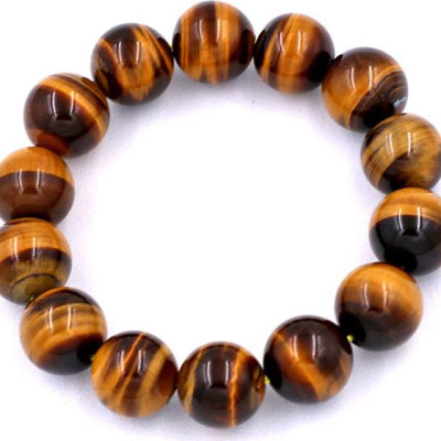 Chuỗi hạt đeo tay đá mắt hổ vàng đen 14 ly - Vòng chuỗi đeo tay đá phong thủy