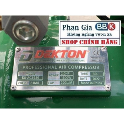 Máy Nén Khí Không Dầu Dekton, Thể Tích 30L ( DK-AC3930 )  2.0HP, Bảo hành máy 1 năm, 100% Dây đồng