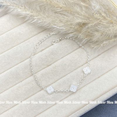 Lắc Tay Nữ Bạc Ta Cỏ Bốn Lá Đá Trắng BẠC HIỂU MINH LTU647 