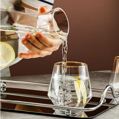 BÌNH CỐC THỦY TINH DECOR NÚM GỖ | BỘ BÌNH CỐC THỦY TINH LỤC GIÁC PHONG CÁCH SCANDINAVIA NÚM GỖ