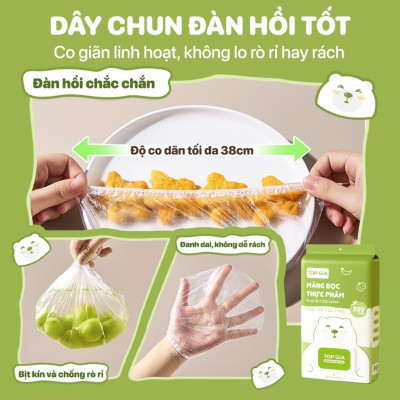 Túi bọc thực phẩm treo tường TOPGIA, chất liệu PE an toàn, chun siêu dai và đàn hồi cao.