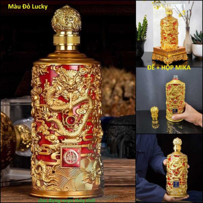 Bình Thủy Tinh Đựng Rượu 1000ml cao cấp mẫu đế vương hoa văn rồng - 4 màu lựa chọn - Chai Đựng Rượu Thủy Tinh decor – Vỏ Chai Rượu Đẹp (H2)