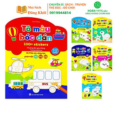 Sách - Bộ Tô Màu Bóc Dán 100+ Stickers (Song Ngữ Anh – Việt), bộ 6 quyển