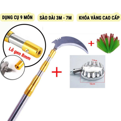 Dụng Cụ Hái Trái Cây Inox Rút Dài 6M – Bộ Sào Vợt + 4 Phụ Kiện Hàng Xịn Loại 1