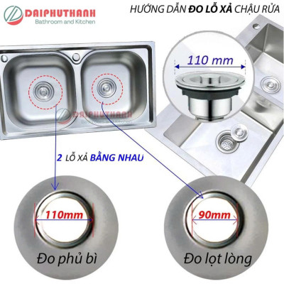 Bộ Xả Chậu Chén Xi Phông Inox 2 Hộc Phụ Kiện Thau Chịu Nhiệt Cao Thoát Nước Nhanh - Lỗ xả bằng nhau phi 110 (lọt lòng 90)
