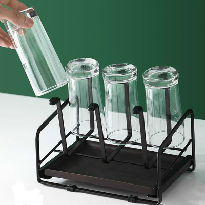 Giá úp cốc hình chữ nhật kèm khay hứng nước sơn tĩnh điện đen chống rỉ - VD94