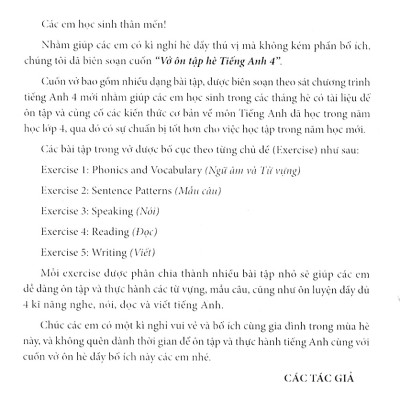 Vở Ôn Tập Hè Tiếng Anh 4