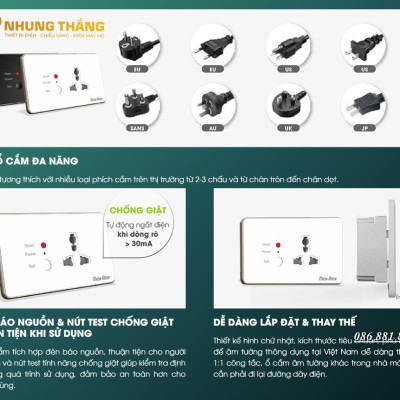 Ổ Cắm Điện An Toàn Tự Động Ngắt Điện Khi Phát Hiện Rò Điện Rạng Đông - Ổ Cắm Âm Tường Chống Giật - Model OCAT01 1C/16A