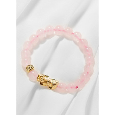 Vòng tay đá thạch anh hồng thiên nhiên phối tỳ hưu mạ vàng Ngọc Quý Gemstones