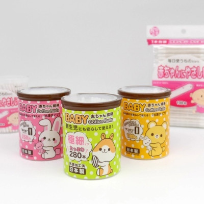 Hộp tăm bông kháng khuẩn Sanyo ( 280 que ) 100% Bông gòn tự nhiên mềm mại - made in Japan