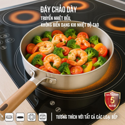 Chảo Inox 3 lớp liền khối chống dính Kalpen Nano Titanium Dauer chuản Đức - Hàng chính hãng