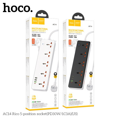 Ổ cắm điện cao cấp đa năng công suất cao 2500W, với 3 cổng USB và 1 cổng Type-c, 5 ổ cắm tiện lợi hỗ trợ sạc nhanh chống cháy, nổ AC14 - Hàng nhập khẩu (màu ngẫu nhiên)