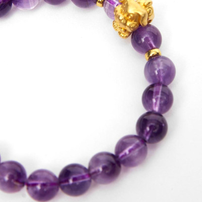 Vòng tay đá thạch anh tím charm tuổi tuất bạc mạ vàng 24K 8mm mệnh hỏa, thổ - Ngọc Quý Gemstones