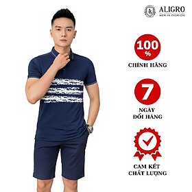 Áo Polo xanh navy phối kẻ ngang Aligro ALGPLO72