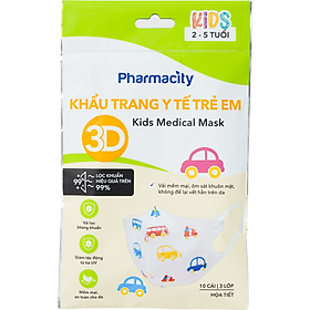 Khẩu trang y tế 3D trẻ em 2-5 tuổi Pharmacity (Gói 10 cái)