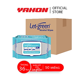 Thùng Khăn Ướt Cồn LET-GREEN 50 Miếng/Bao, 36 Bao/Thùng