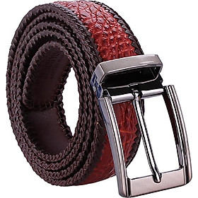 Thắt Lưng Nam Da Cá Sấu Đan Viền Đầu Kim Huy Hoàng HT4278 - Nâu Đỏ