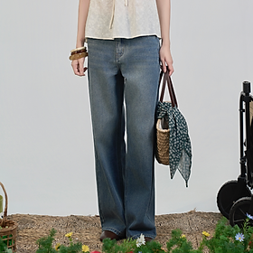 Quần jeans nữ ống rộng cạp cao basic dễ phối đồ Onpi Miều Est.2013