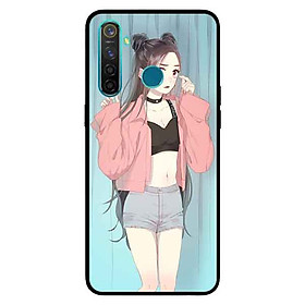 Ốp Lưng in cho Realme 5 Pro / Realme Q Mẫu Cô Gái Áo Hồng Nền Xanh - Hàng Chính Hãng