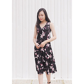 Đầm Nữ Họa Tiết Hoa F’Amor - Đen