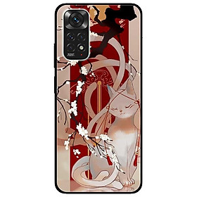 Ốp lưng dành cho Xiaomi Redmi Note 11 4G mẫu Mèo Cành Hoa Đàoo